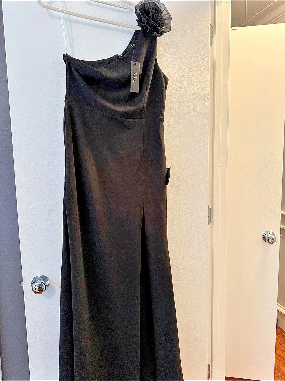 Lulus Beyond Elegant Black 3D Floral One-Shoulder Maxi Dress